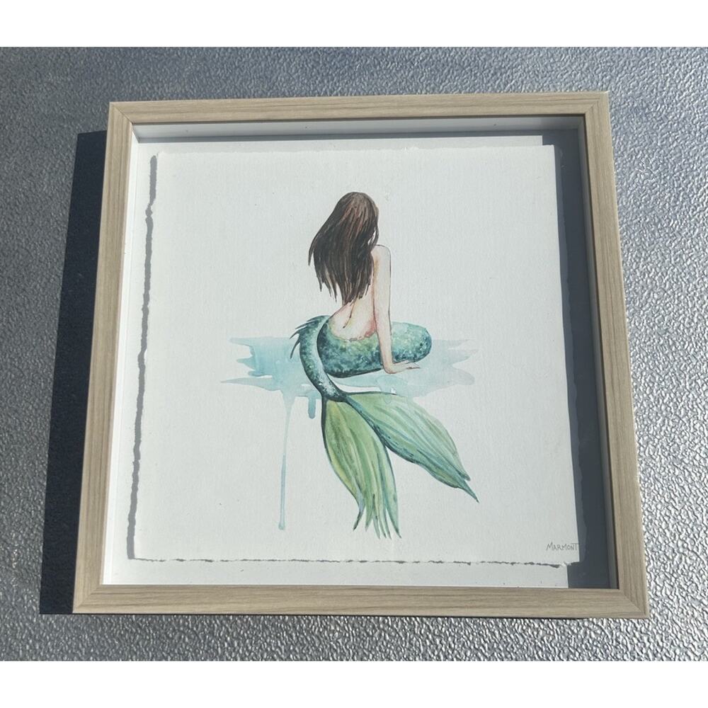 Marmont Hill Mermaid Framed Wall Art Coastal Shadow Box Print 12x12 Glass